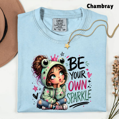 Be Your Own Sparkle Frog Girl T-Shirt, Cute Crown Stars Kids Tee Sweatshirt