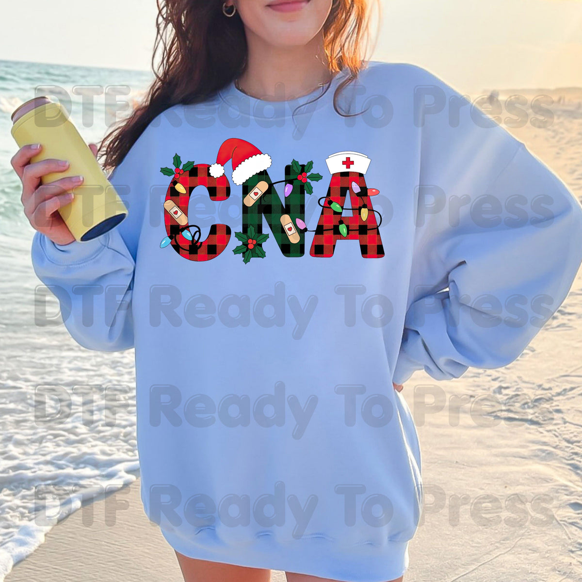 Christmas CNA Buffalo Plaid DTF Transfers, Medical Nursing Lights Bandage Holiday Ready to Press