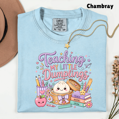 Teaching My Little Dumplings Teacher T-Shirt, Cute Pastel Kawaii School Life Tee