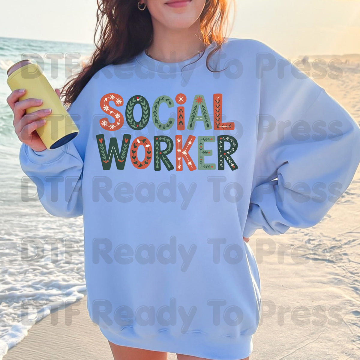 Christmas Social Worker DTF Transfers, Community Snowflake Botanical Holiday Ready to Press