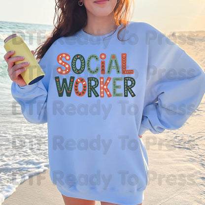 Christmas Social Worker DTF Transfers, Community Snowflake Botanical Holiday Ready to Press