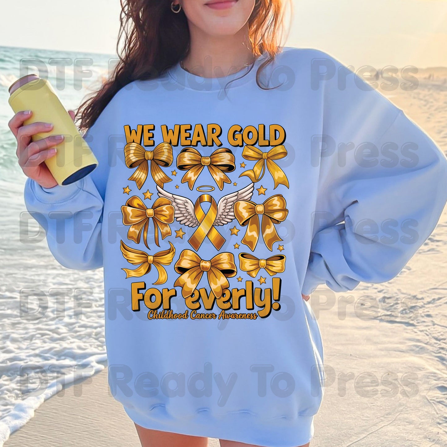Childhood Cancer DTF Transfer Ready to Press We Wear Gold ForEverly Ribbon Heat Transfer Tee Print Direct to Film Transfer