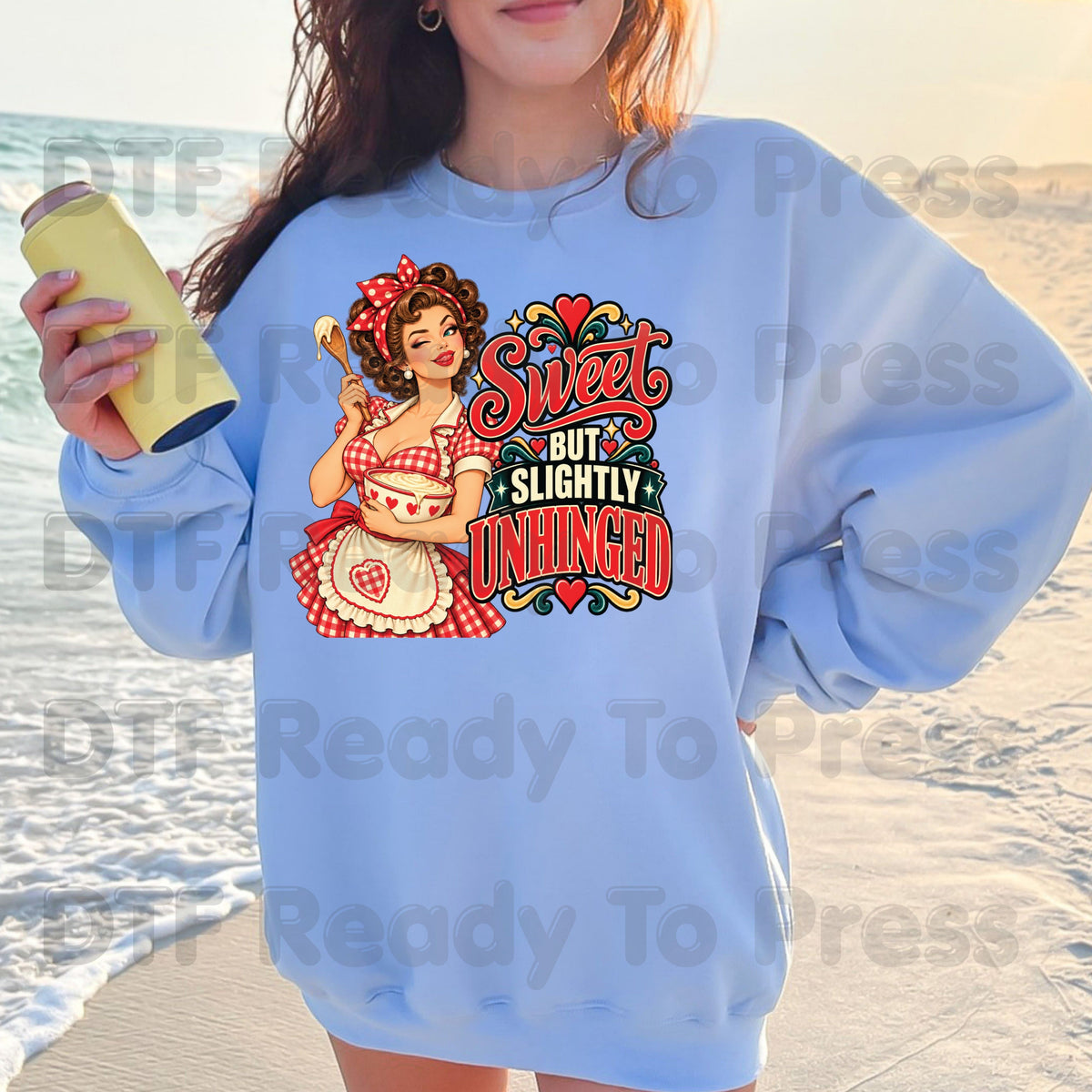 Retro DTF Transfer, Sweet but Slightly Unhinged Pinup Girl Baking Graphic