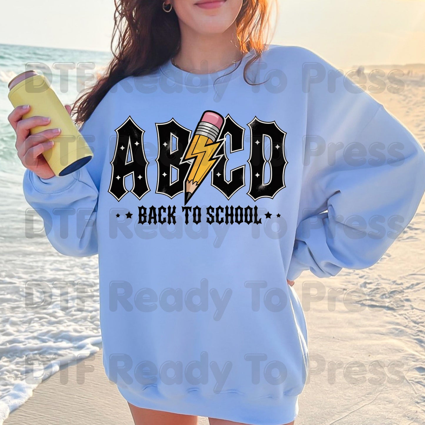 Rock Back to School DTF Transfers, ABCD Lightning Pencil Teacher Student Ready to Press