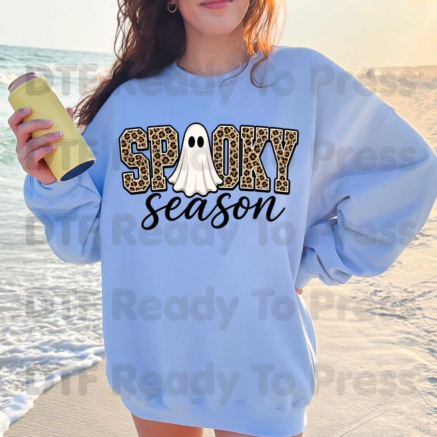 Halloween Spooky Season Ghost DTF Transfers, Leopard Print Cheetah Varsity Letters Ready to Press