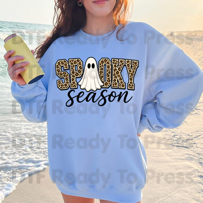 Halloween Spooky Season Ghost DTF Transfers, Leopard Print Cheetah Varsity Letters Ready to Press
