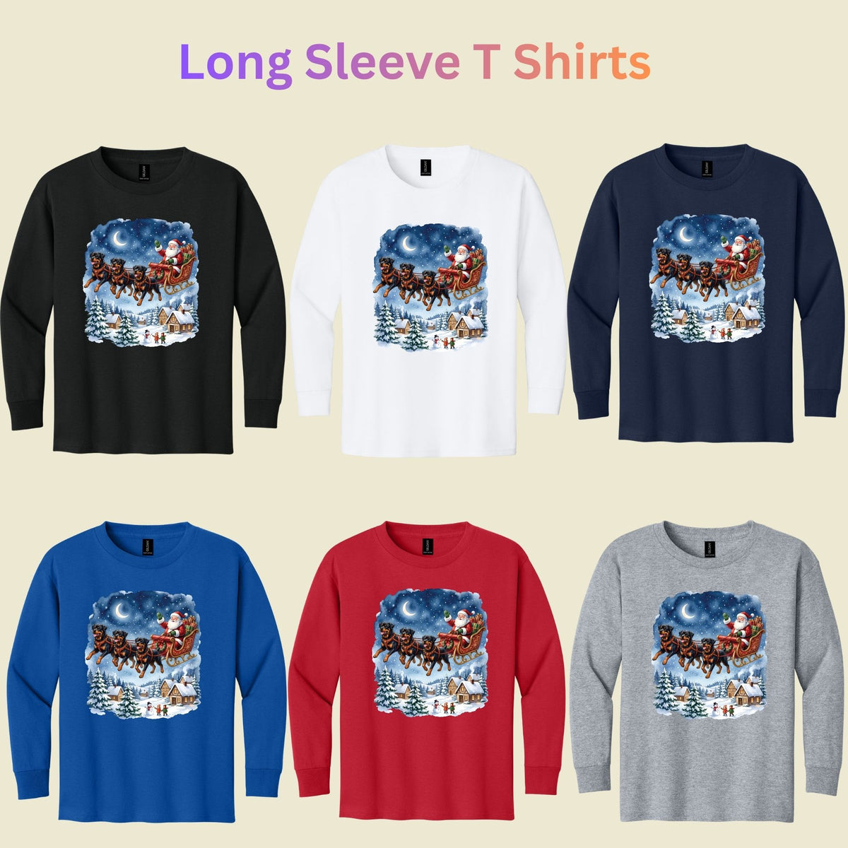 Rottweiler Christmas T-Shirt, Santa Sleigh with Flying Dogs Graphic Tee, Funny Dog Lover Holiday Shirt
