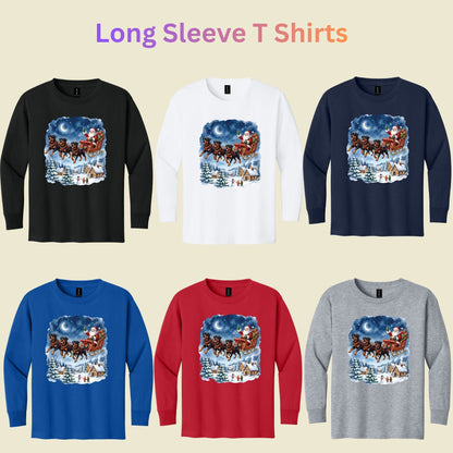 Rottweiler Christmas T-Shirt, Santa Sleigh with Flying Dogs Graphic Tee, Funny Dog Lover Holiday Shirt