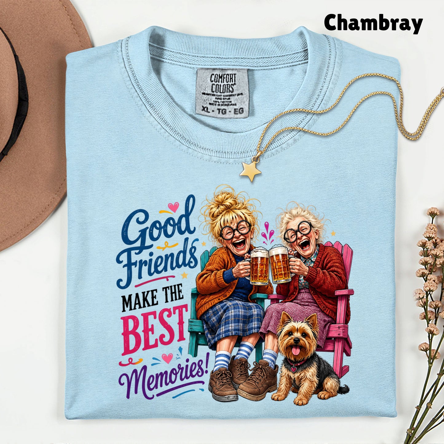 Funny Best Friends Good Friends Best Memories T-Shirt, Old Ladies Yorkshire Terrier Tee