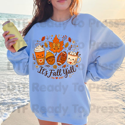 It's Fall Y'all DTF Transfers, Autumn Season Coffee Acorn Football Cute Ready to Press