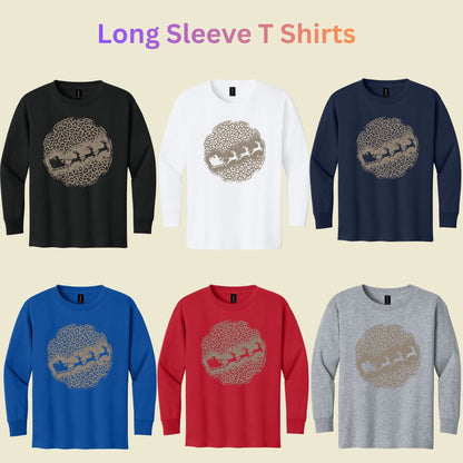 Leopard Print Santa Sleigh T-Shirt, Christmas Reindeer Graphic Tee, Trendy Holiday Shirt