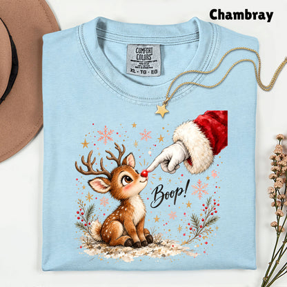 Christmas Reindeer Santa Boop Rudolph T-Shirt, Cute Baby Deer Holiday Tee