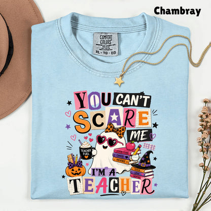 You Can't Scare Me Teacher Halloween T-Shirt, Ghost Books Coffee Comfort Color Tee