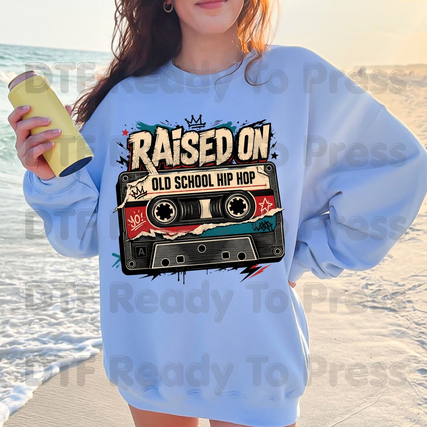Vintage Cassette Tape DTF Transfers, Raised on Old School Hip Hop Retro Music Graffiti Crown Ready to Press