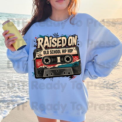 Vintage Cassette Tape DTF Transfers, Raised on Old School Hip Hop Retro Music Graffiti Crown Ready to Press