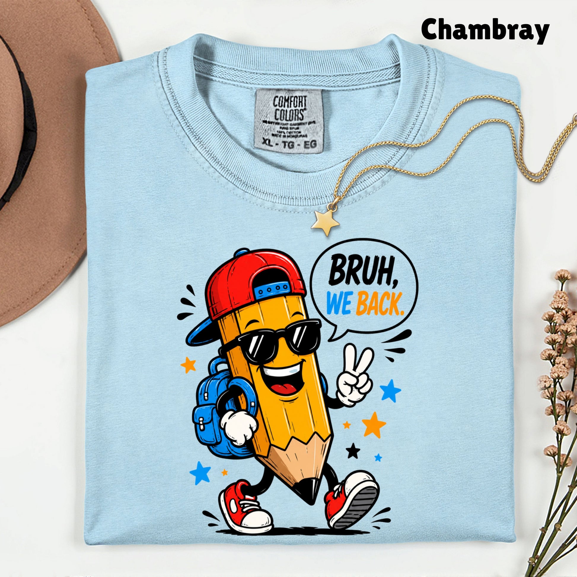 Bruh We Back Pencil T-Shirt, Cool Pencil Sunglasses Backpack Back to School Comfort Color Tee