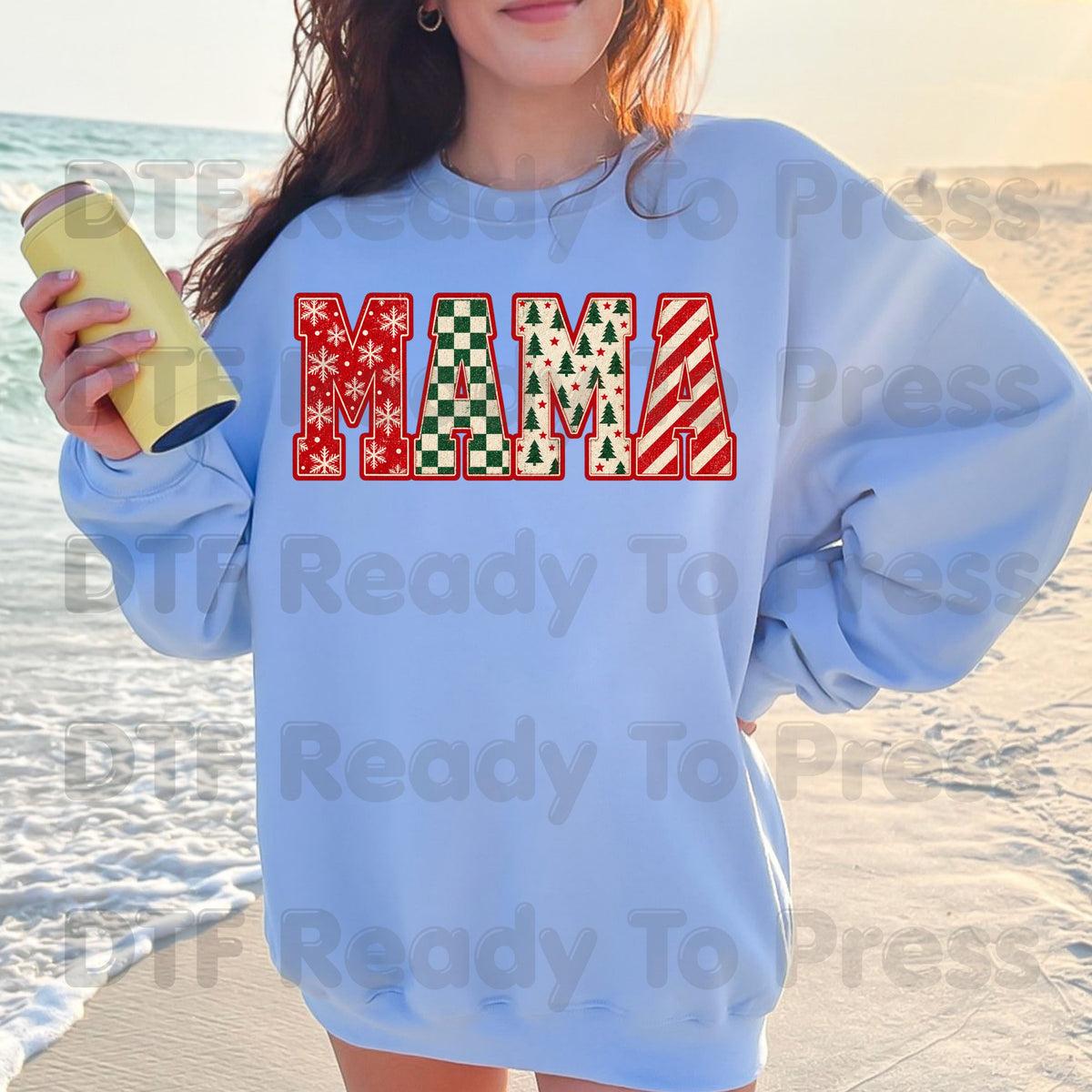 Christmas Mama DTF Transfers, Retro Christmas Trees Snowflake Candy Cane Holiday Ready to Press