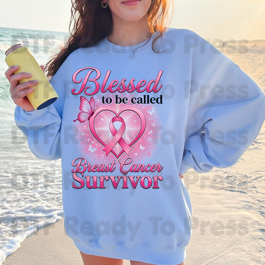 Blessed To Be Called Breast Cancer Survivor DTF Transfer Ready to Press Heat Transfer Pink Ribbon Tee