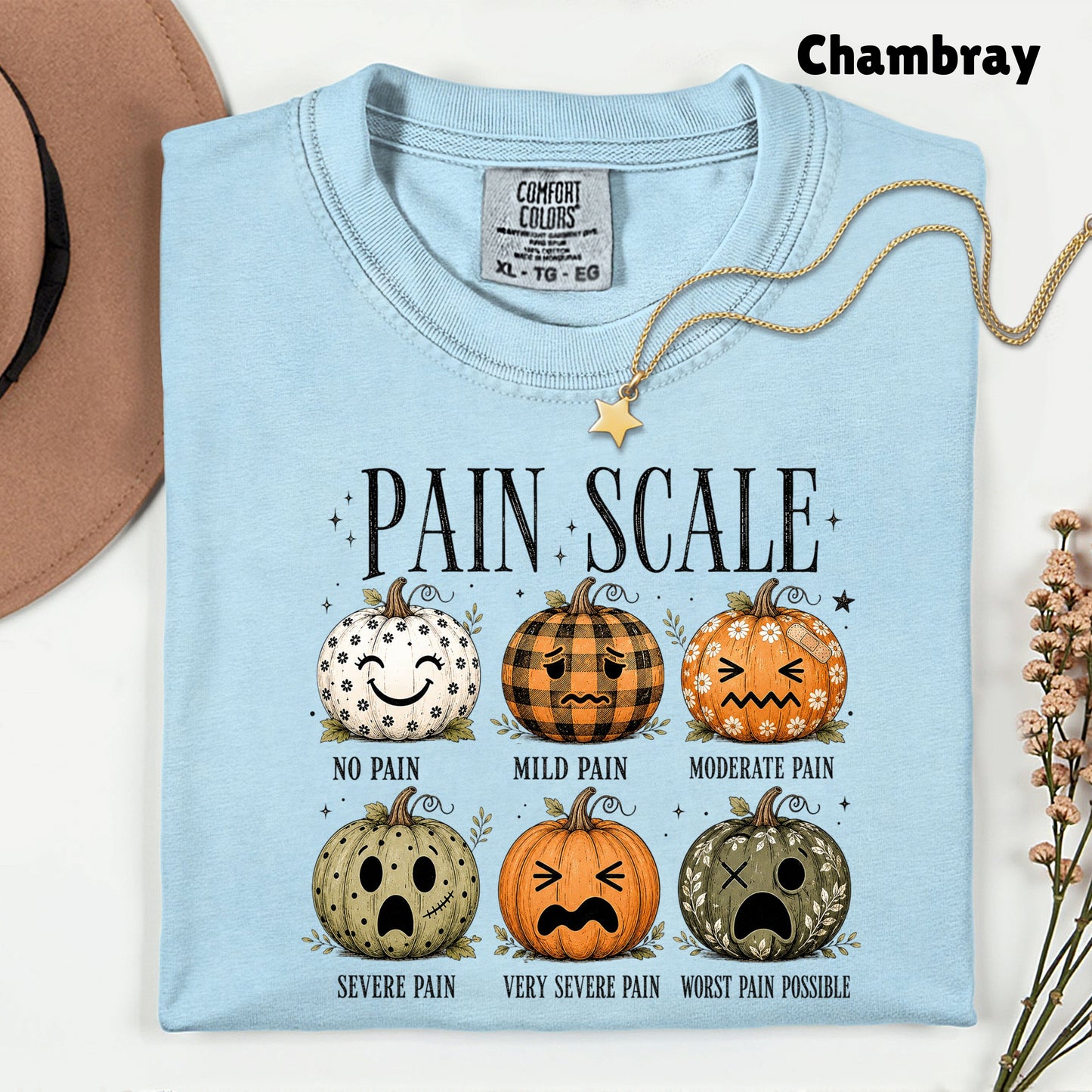 Funny Fall Pumpkin Pain Scale Nurse T-Shirt, Halloween Medical Humor Tee