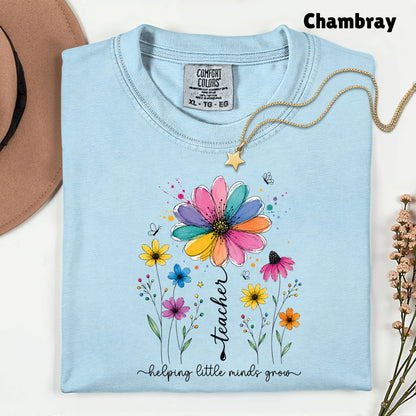 Teacher Helping Little Minds Grow Wildflower T-Shirt, Floral Teacher Quote Tee