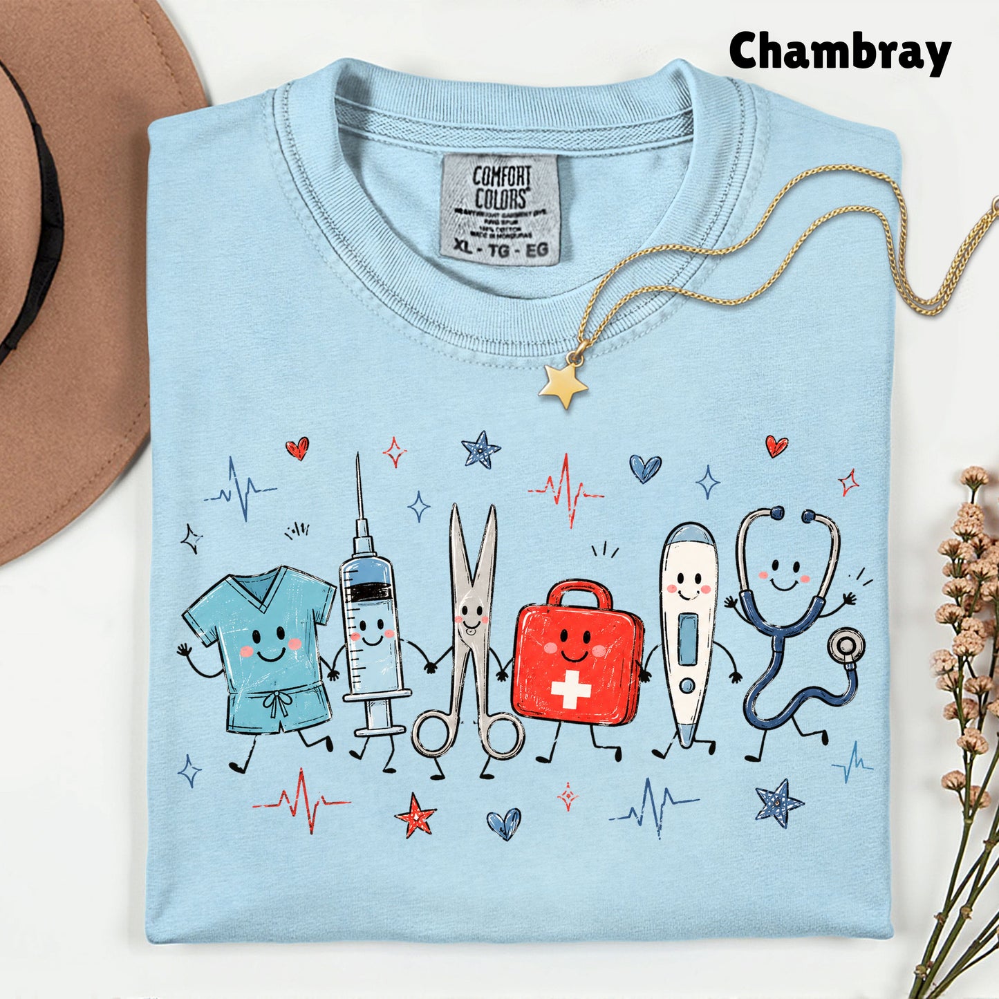 Cute Nurse Life Medical T-Shirt, Stethoscope Scrubs Syringe First Aid Healthcare Tee