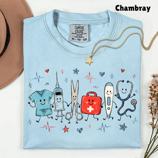Cute Nurse Life Medical T-Shirt, Stethoscope Scrubs Syringe First Aid Healthcare Tee