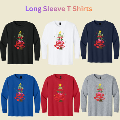 Merry Christmas T-Shirt, Script Tree Sparkle Tee, Festive Holiday Sweatshirt