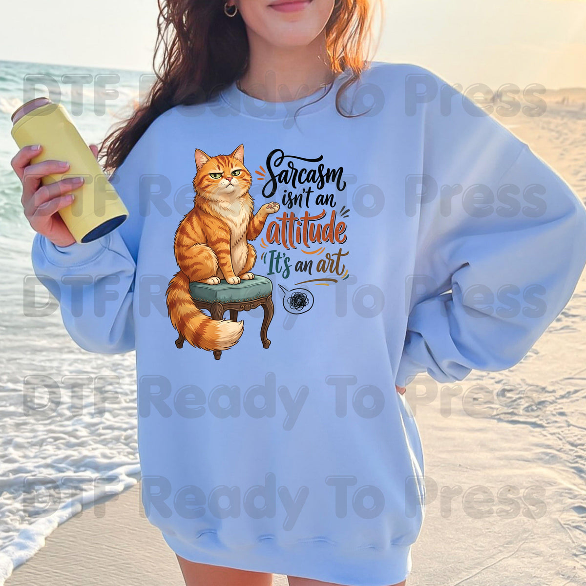 Cat DTF Transfer, Sarcasm Is an Art, Orange Tabby Cat Graphic