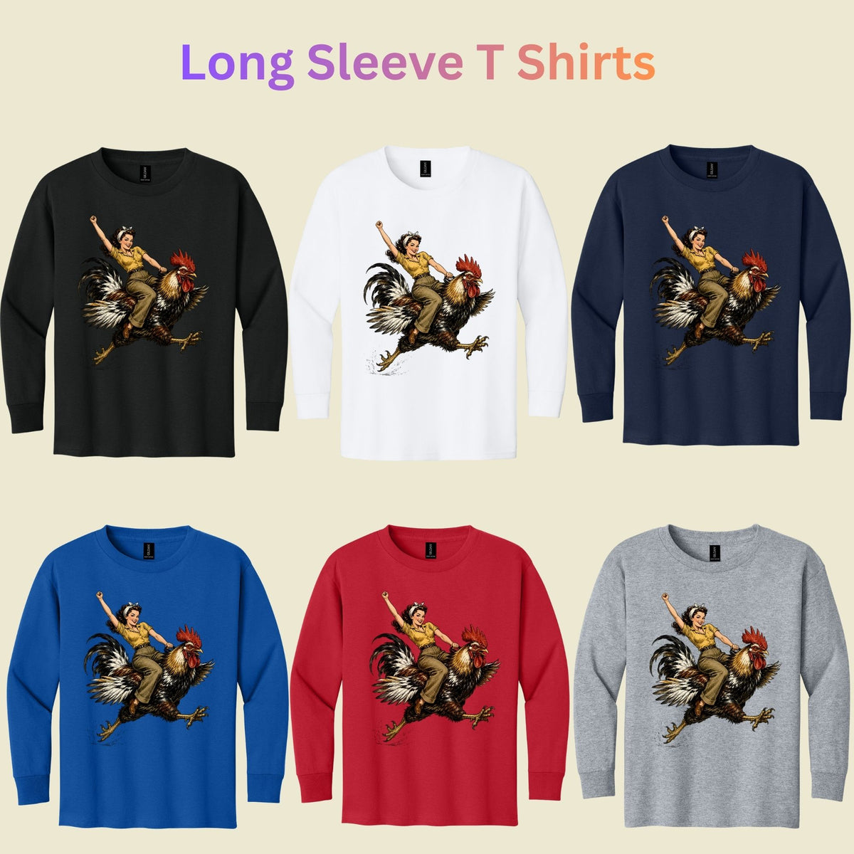 Vintage Woman Riding Rooster T-Shirt, Funny Country Farmhouse Chicken Graphic Tees