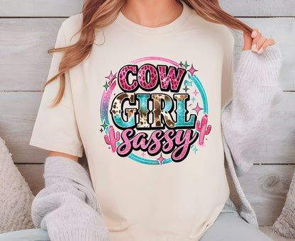Sassy Cowgirl T Shirt Adult Youth Toddler Baby Pink Cheetah Leopard Print Western Graphic Tee Country Girl Aesthetic Retro Rodeo Cactus Gift