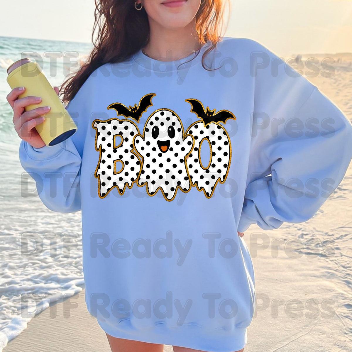 Polka Dot Ghost Halloween DTF Transfers, Boo Cute Spooky Bats Holiday Ready to Press