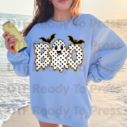 Polka Dot Ghost Halloween DTF Transfers, Boo Cute Spooky Bats Holiday Ready to Press