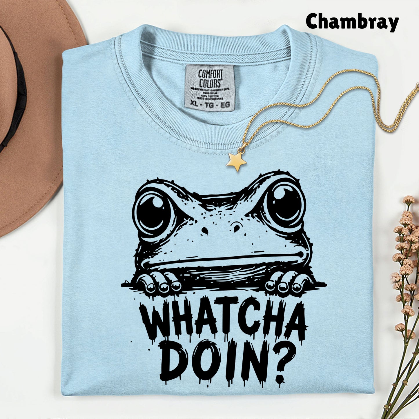 Whatcha Doin Frog Funny Peeking T-Shirt, Black White Cute Frog Tee