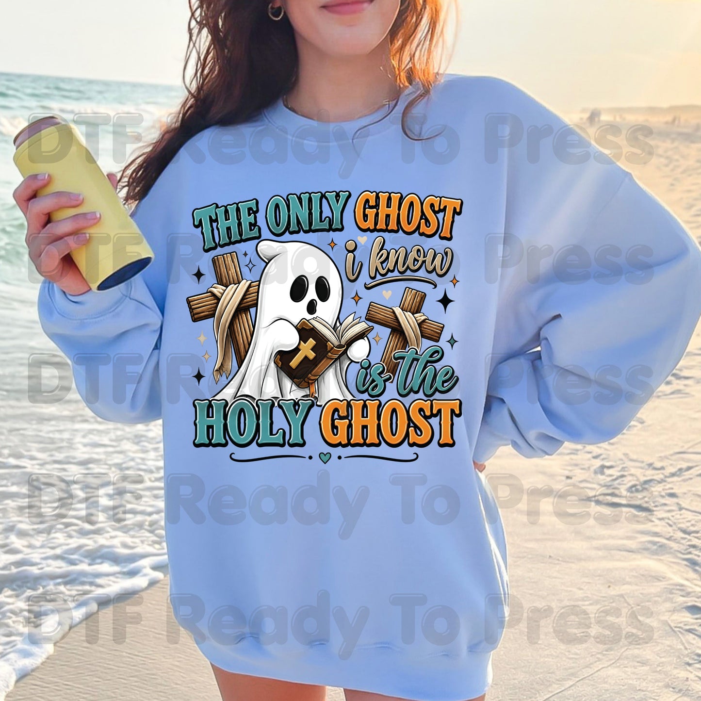 Holy Ghost The Only Ghost I Know DTF Transfer Ready to Press Christian Halloween Heat Transfer Spooky Ghost Cross Tee