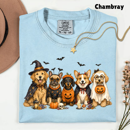 Halloween Dogs Comfort Colors T Shirts Cute Witchy Puppy Pumpkin Tees Spooky Costume Corgi Frenchie Golden Retriever Shirt Autumn Fall Graphic Hoodie