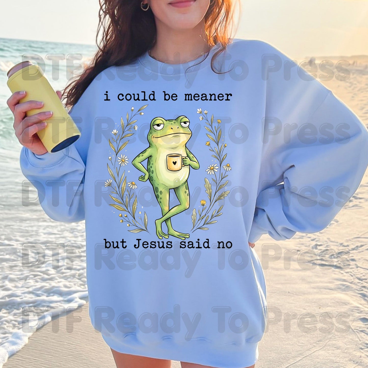 Funny Frog DTF Transfers, I Could Be Meaner But Jesus Said No Sarcastic Christian Ready to Press