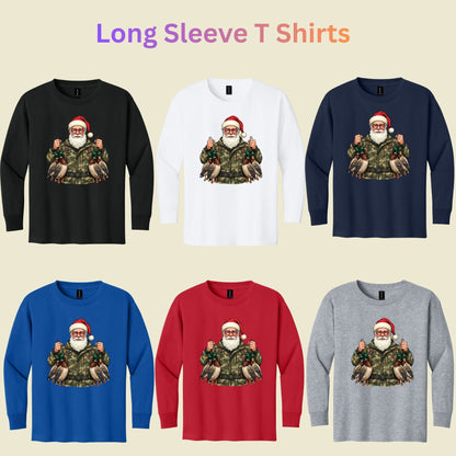 Duck Hunting Christmas T-Shirt, Santa Duck with Camo Mallards Graphic Tee, Funny Hunting Holiday Shirt