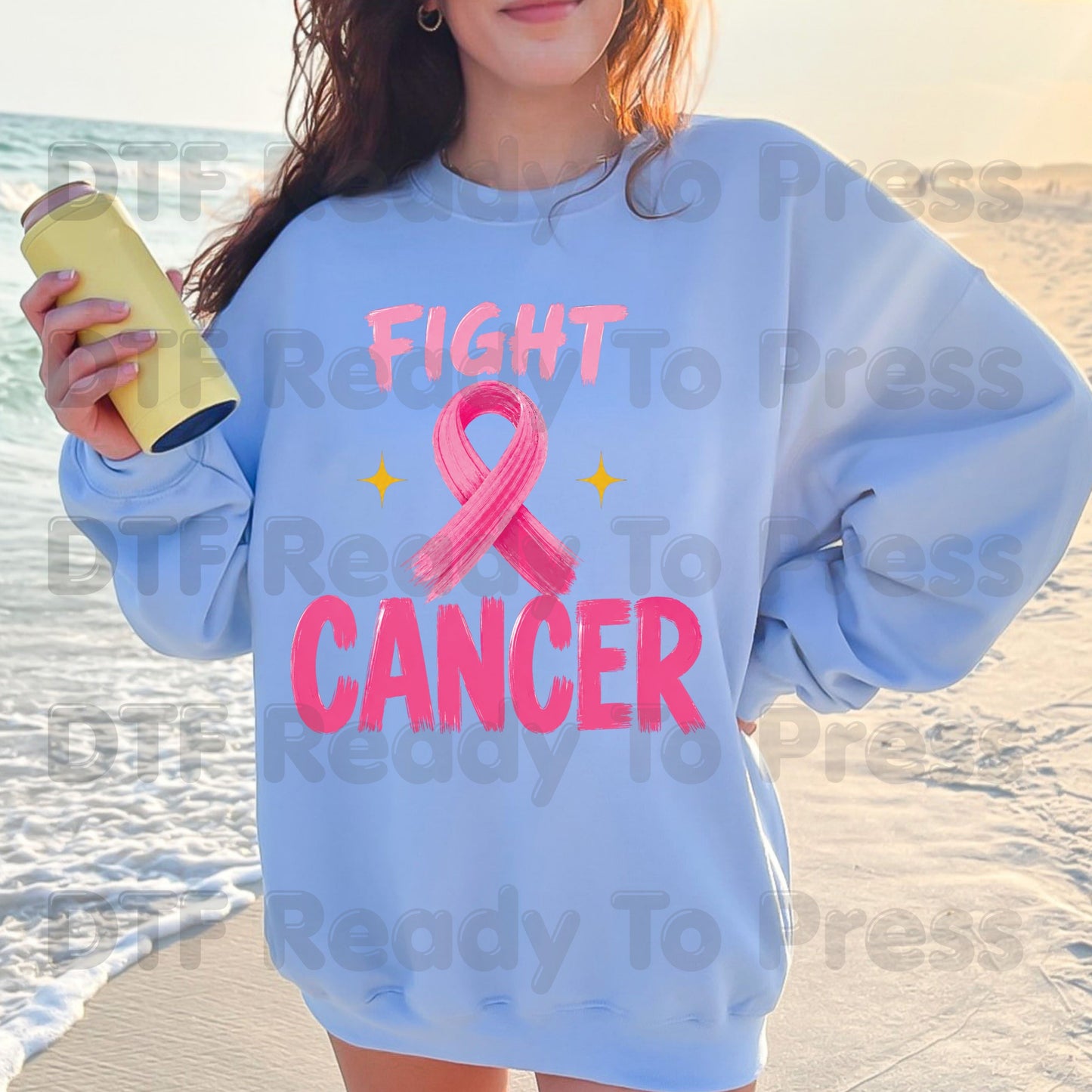Fight Cancer DTF Transfer Ready to Press Pink Ribbon Awareness Heat Transfer Tee Print Direct to Film Transfer