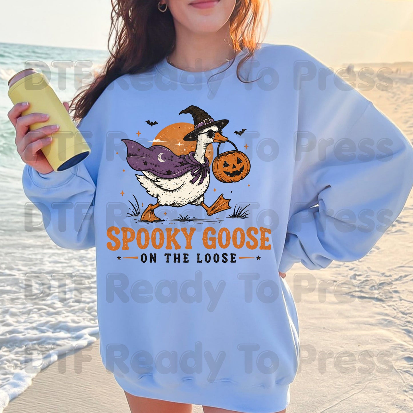 Spooky Goose DTF Transfers, Witch Goose Halloween Pumpkin Trick or Treat Ready to Press