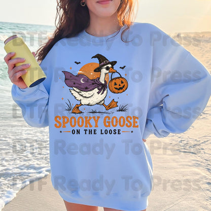 Spooky Goose DTF Transfers, Witch Goose Halloween Pumpkin Trick or Treat Ready to Press