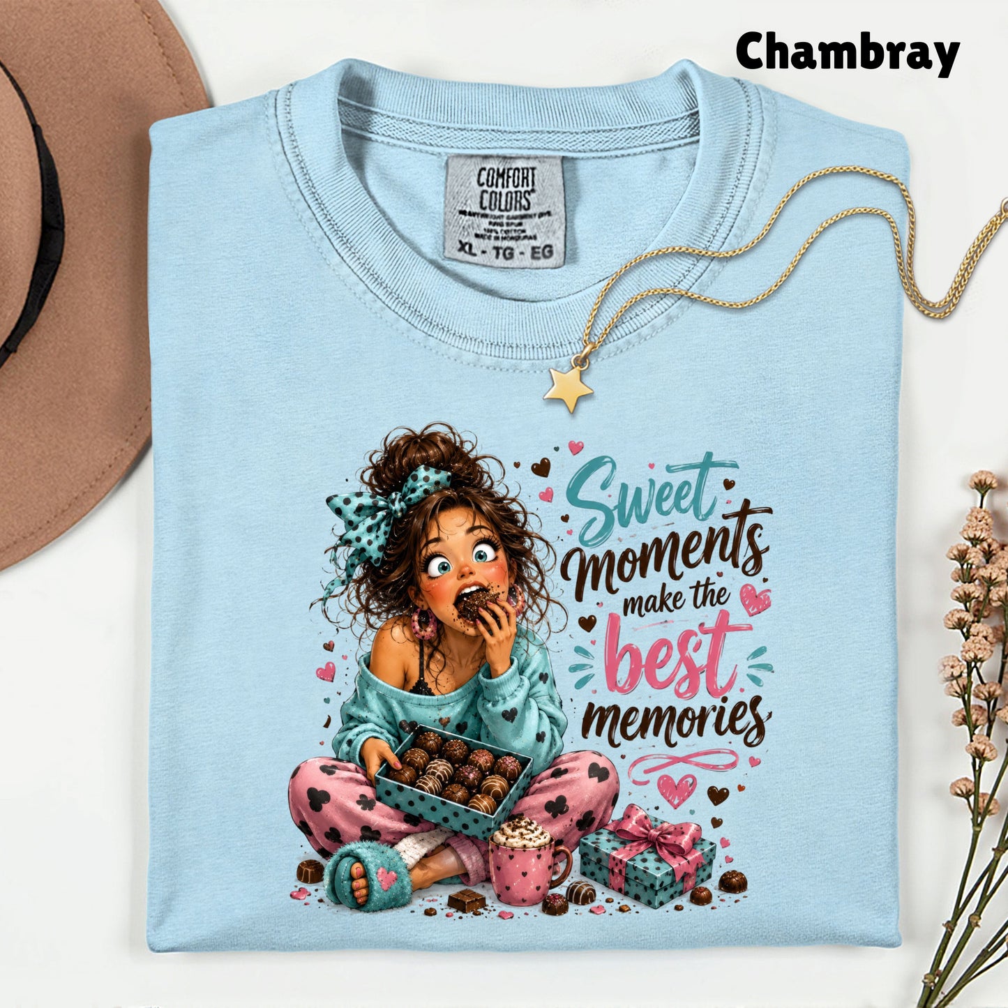Cute Chocolate Lover Girl T-Shirt, Sweet Moments Best Memories Chocolate Box Women Tee