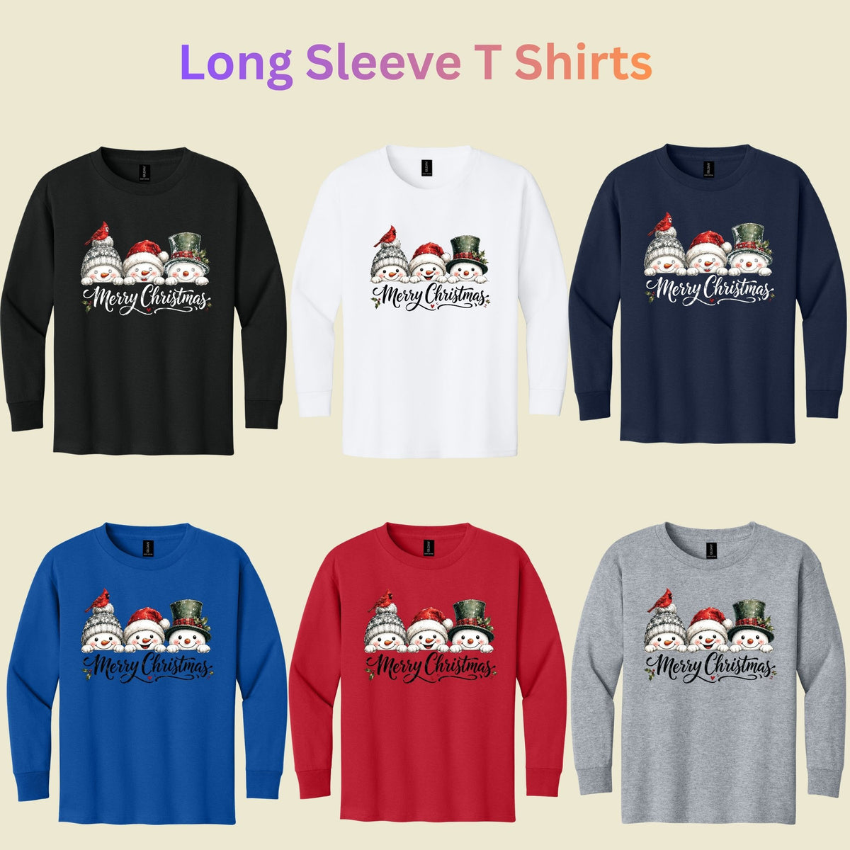 Merry Christmas T-Shirt, Snowmen and Red Cardinals Tee, Winter Holiday Sweatshirt