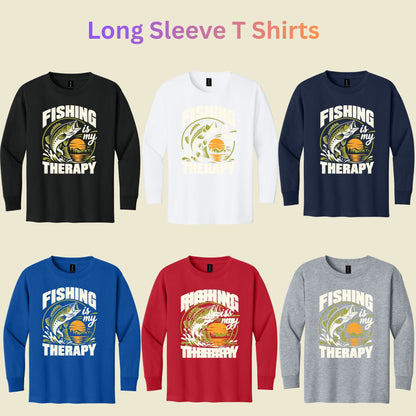 Fishing Is My Therapy T-Shirt, Bass Fish Sunset Graphic Tee, Outdoor Fishing Shirt, Fisherman Gift
