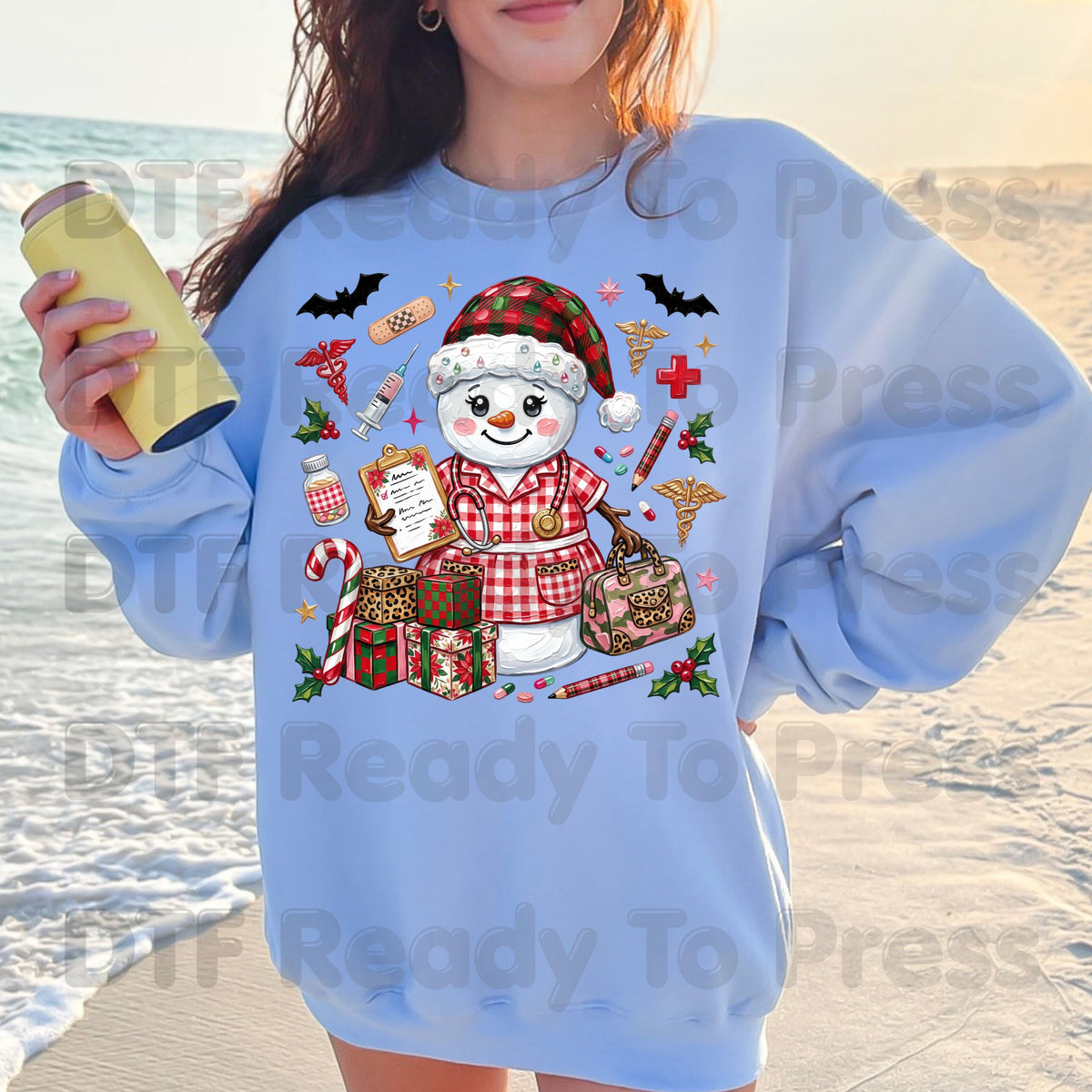 Christmas Nurse Snowman DTF Transfers, Medical Holiday Stethoscope Graphic Ready to Press