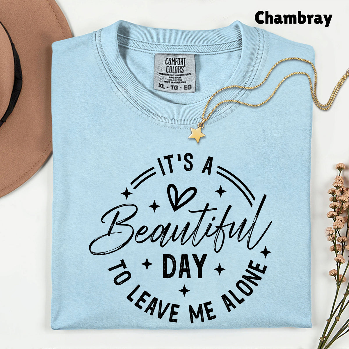It's a Beautiful Day Sarcastic Quote T-Shirt, Leave Me Alone Black Text Tee