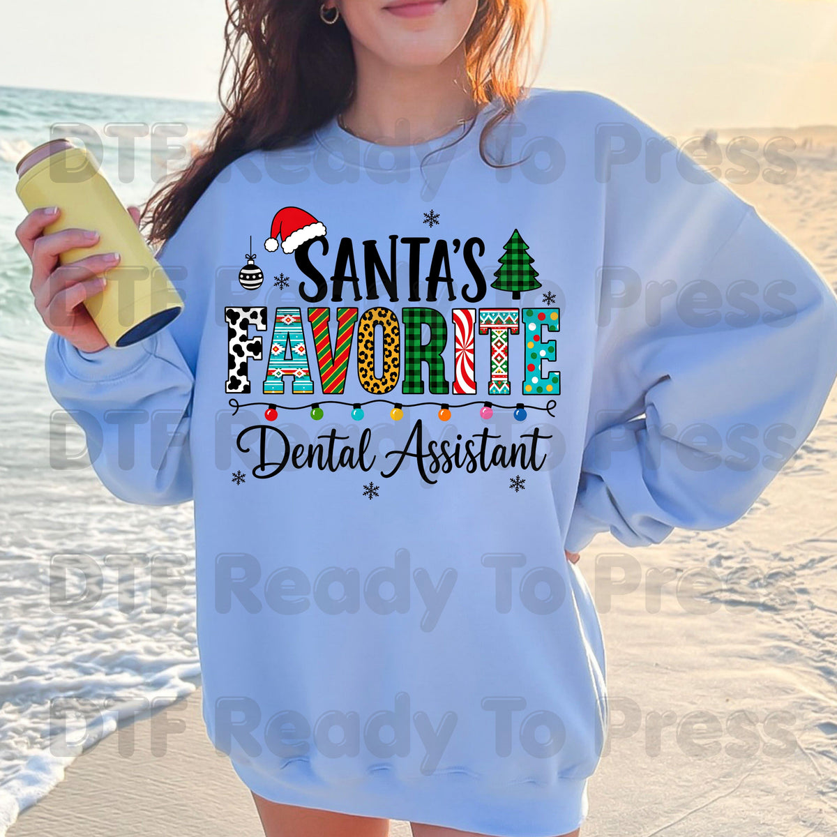 Santa's Favorite Dental Assistant DTF Transfers, Christmas Dental Plaid Leopard Graphic Ready to Press