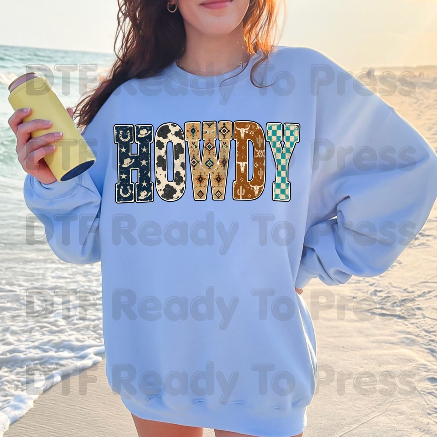 Western Howdy DTF Transfers, Cow Print Southwestern Western Vibe Ready to Press