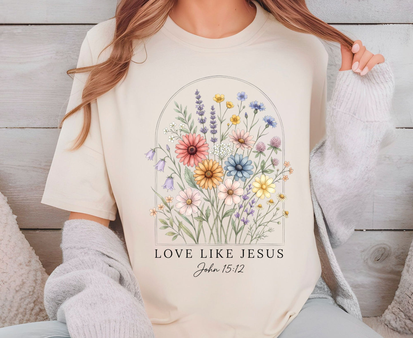Love Like Jesus T Shirt John 15:12 Tee Christian Wildflower Shirt Religious Floral Gift For Her Adult Youth Toddler Baby Spiritual Church Outfit
