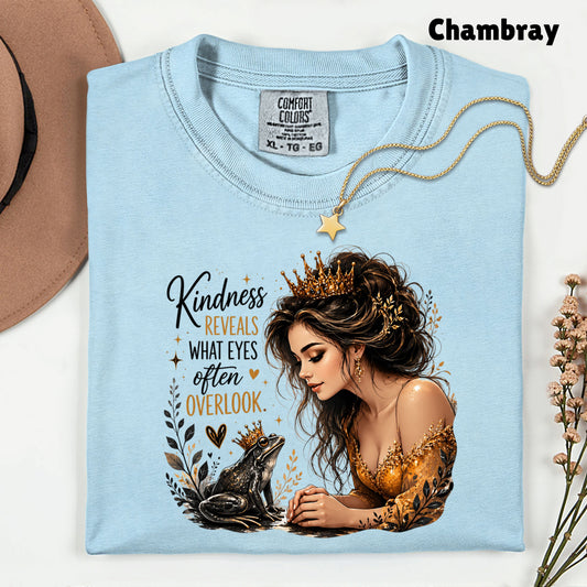 Inspirational Princess Frog Kindness Reveals Crown T-Shirt, Gold Dress Women Quote Tee