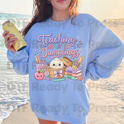 Teaching My Little Dumplings DTF Transfers, Cute Pastel Kawaii Teacher School Life Ready to Press
